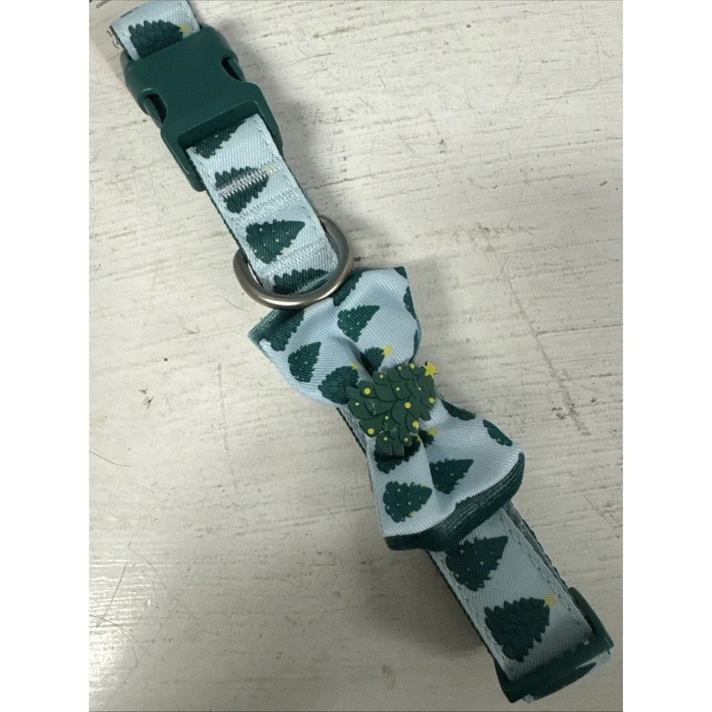 Merry Bright‎ Holiday Dog Collar Green Light Blue Christmas Tree Size L 16